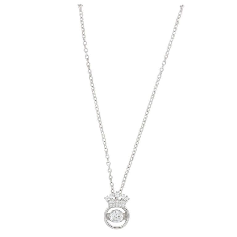 JEWELRY - NECKLACE - BRASS AND ZIRCON - CIRCLE WITH CROWN К183 - 0.9x1.3cm NICKEL AND WHITE - 1pc.