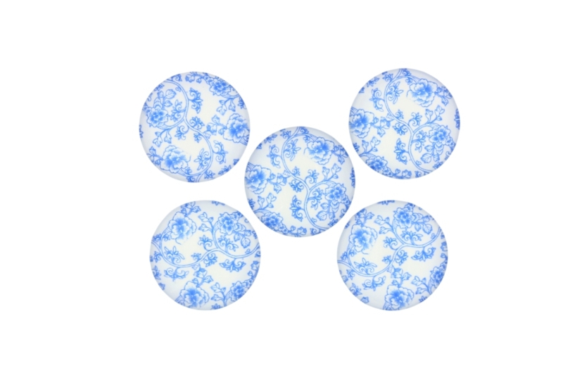 GLASS BEADS - CABOCHONS PATTERN - ROUND 20 MM - FLOWERS - BLUE 05 - 25 pcs.