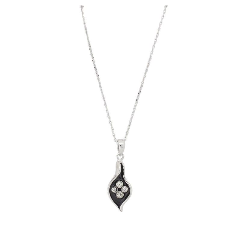 JEWELRY - NECKLACE - BRASS AND ZIRCON - LEAF К195 - 1.3x3.8cm NICKEL-BLACK-WHITE - 1pc.