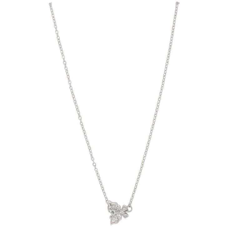 JEWELRY - NECKLACE - BRASS AND ZIRCON - BUTTERFLY К189 - 1.1x1.1cm NICKEL AND WHITE - PACKAGE 6pcs.