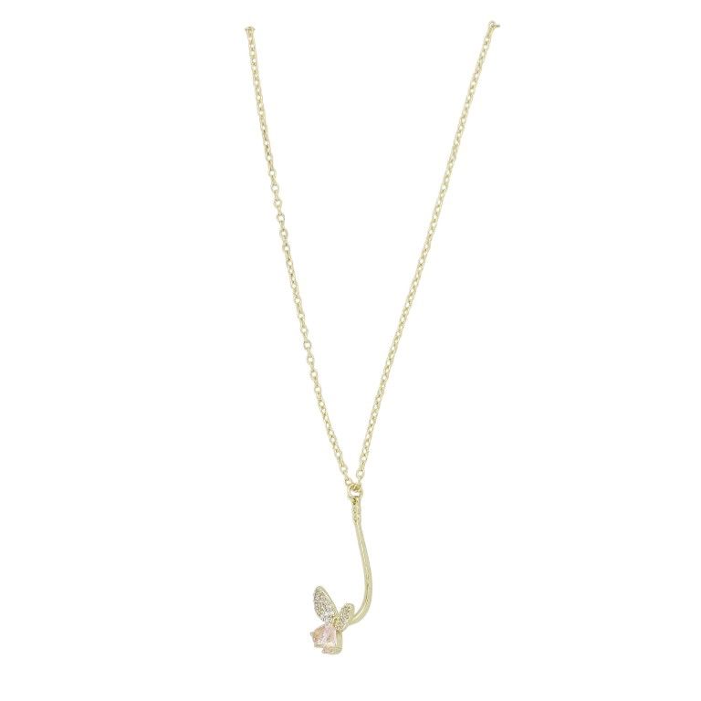 JEWELRY - NECKLACE - BRASS AND ZIRCON - BUTTERFLY К204 - 1.2x2.9cm GOLD-WHITE-PINK - 1pc.