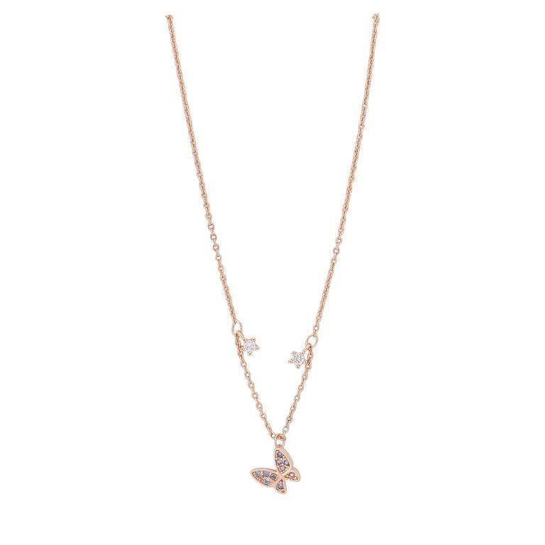 JEWELRY - NECKLACE - BRASS AND ZIRCON - BUTTERFLY К205 - 0.8x0.8cm ROSE GOLD-PINK-BLUE (LIGHT) - PACKAGE 6pcs.