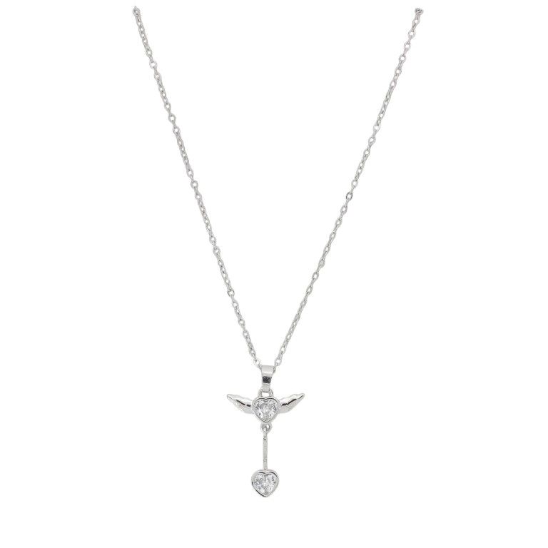 JEWELRY - NECKLACE - BRASS AND ZIRCON - HEARTS К164 - 1.7x3.2cm NICKEL AND WHITE - PACKAGE 6pcs.