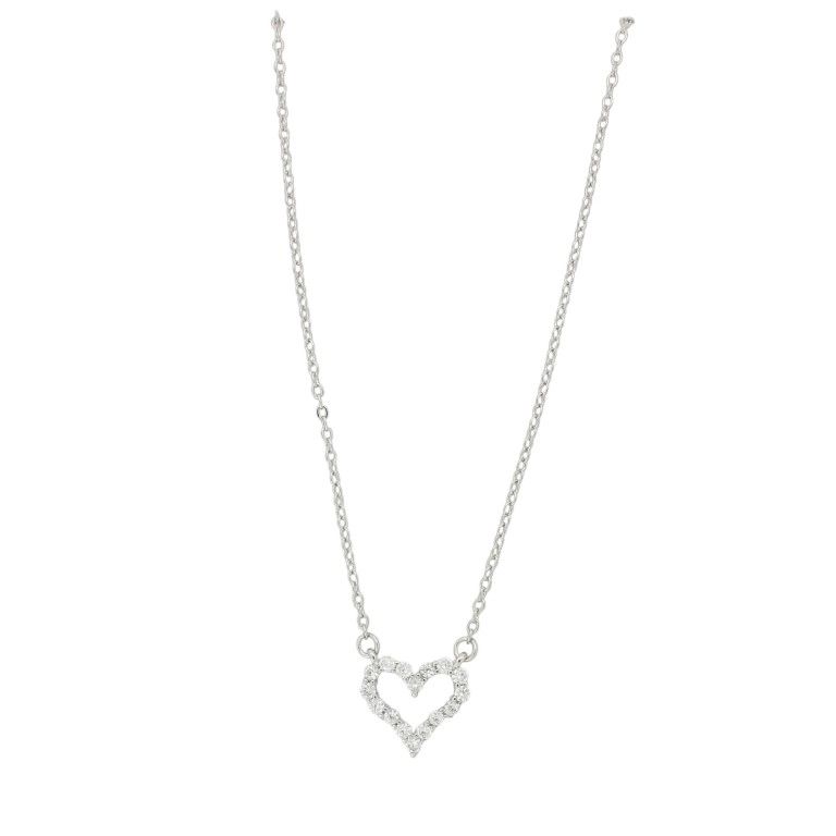 JEWELRY - NECKLACE - BRASS AND ZIRCON - HEART К161 - 1.5x1.4cm NICKEL AND WHITE - 1pc.