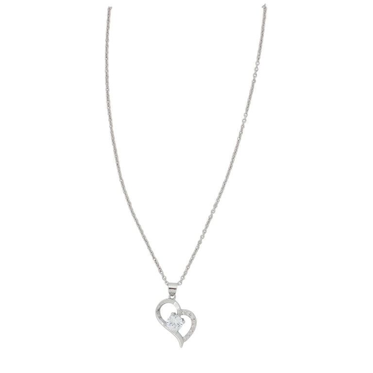 JEWELRY - NECKLACE - BRASS AND ZIRCON - HEART К162 - 1.6x2.7cm NICKEL AND WHITE - PACKAGE 6pcs.