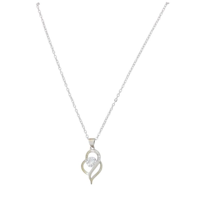 JEWELRY - NECKLACE - BRASS AND ZIRCON - HEART К163 - 1.2x2.7cm NICKEL AND WHITE - 1pc.