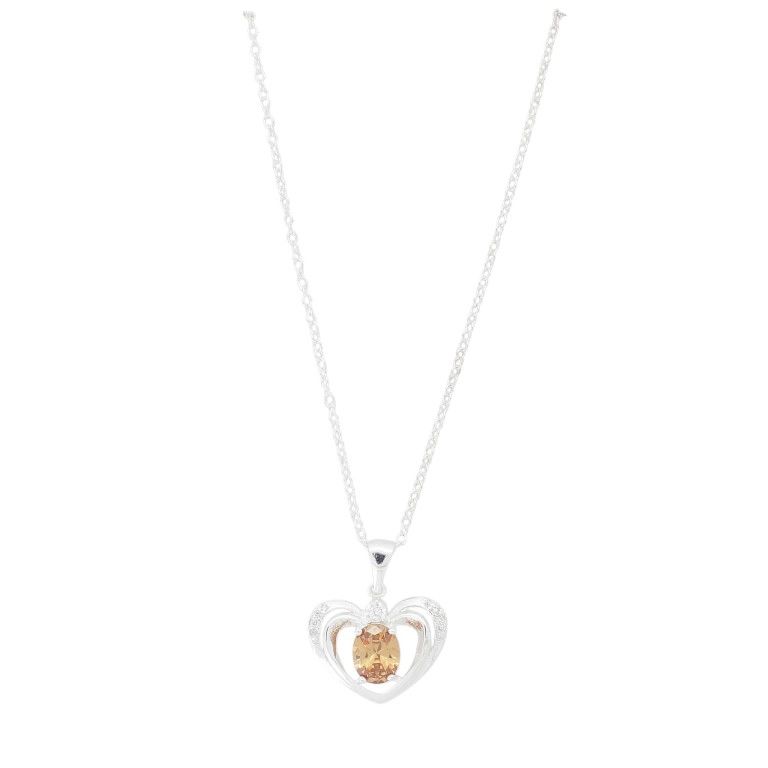 JEWELRY - NECKLACE - BRASS AND ZIRCON - HEART К212 - 2.0x2.5cm SILVER-WHITE-AMBER - 1pc.