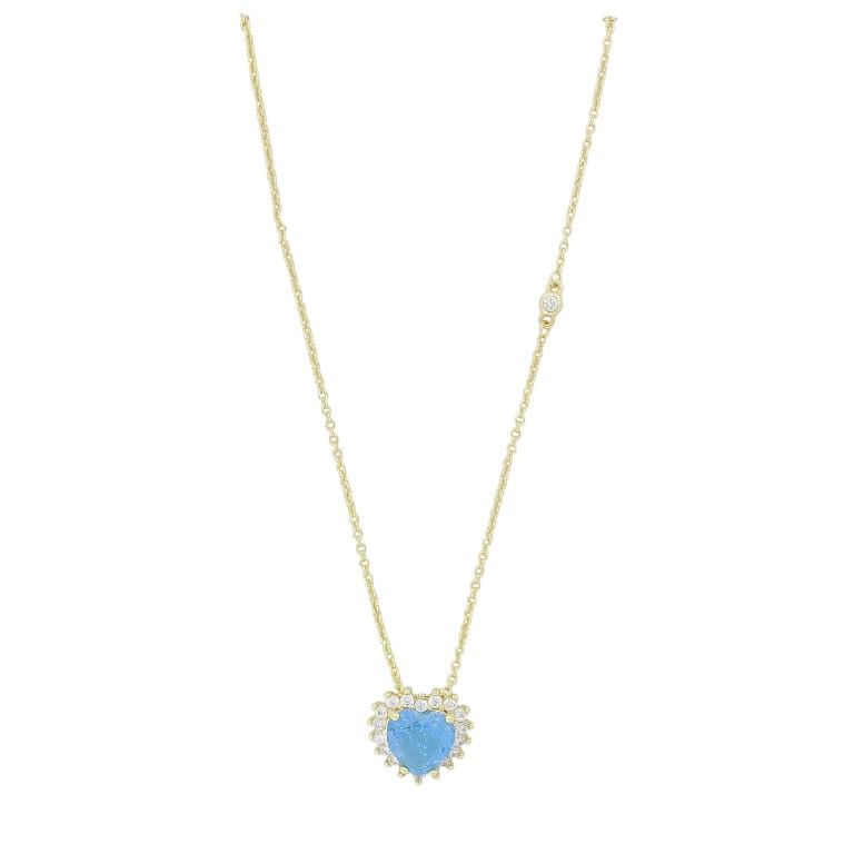 JEWELRY - NECKLACE - BRASS AND ZIRCON - HEART К214 - 1.4x1.4cm GOLD-WHITE-BLUE (LIGHT) - PACKAGE 6pcs.