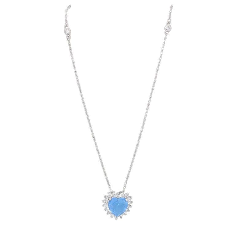 JEWELRY - NECKLACE - BRASS AND ZIRCON - HEART К214 - 1.4x1.4cm NICKEL-WHITE-BLUE (LIGHT) - PACKAGE 6pcs.