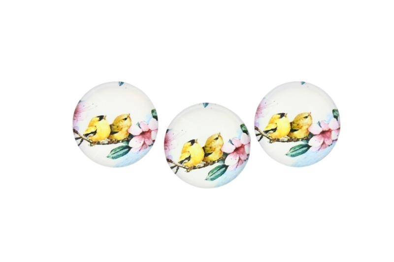 GLASS BEADS - CABOCHONS PATTERN - ROUND 22 MM - BIRDS - COUPLE 02 - 25 pcs.