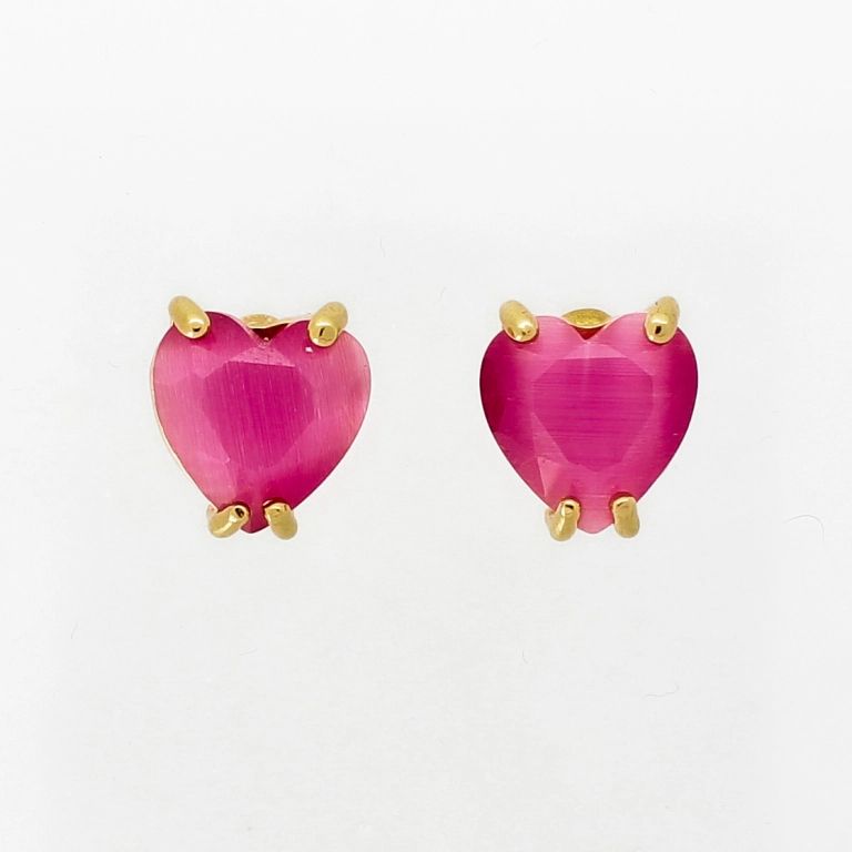 JEWELRY - EARRINGS - SCREW - CAT'S EYE - HEART 902 - 1.2x1.2cm GOLD AND CYCLAMEN - 1 pair