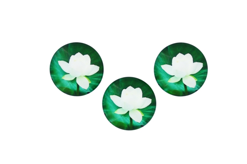 GLASS BEADS - CABOCHONS PATTERN - ROUND 22 MM - FLOWERS - WATER LILY 01 - 25 pcs.