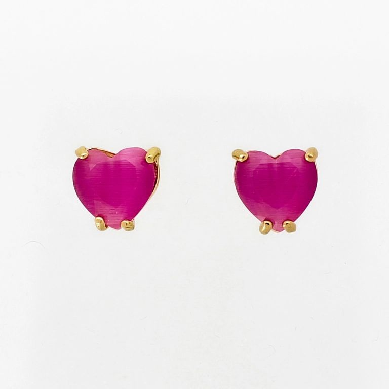 JEWELRY - EARRINGS - SCREW - CAT'S EYE - HEART Е535 - 1.0x1.0cm GOLD AND CYCLAMEN - PACKAGE 6 pairs