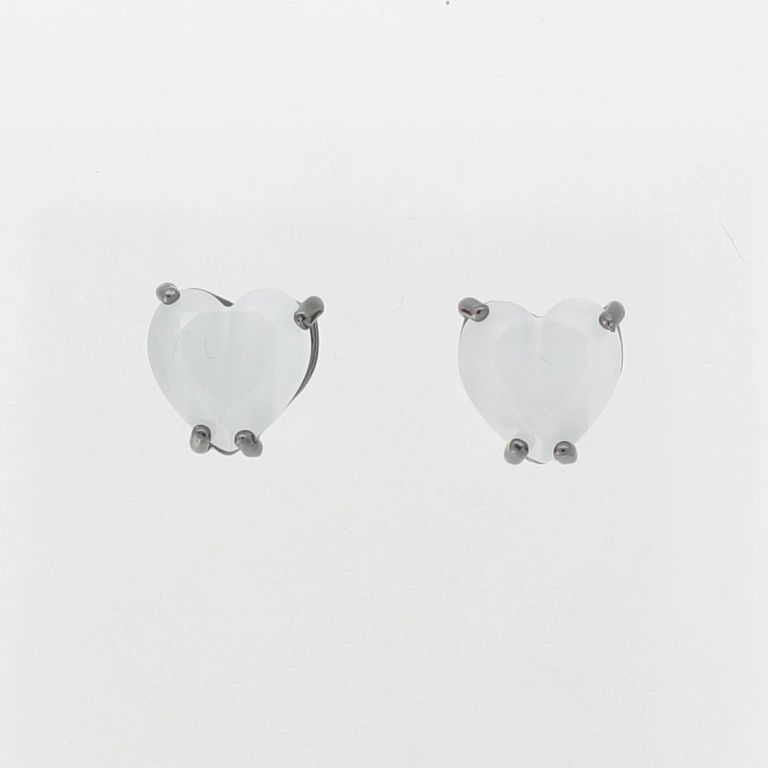 JEWELRY - EARRINGS - SCREW - CAT'S EYE - HEART Е535 - 1.0x1.0cm OXIDIZED AND WHITE - 1 pair