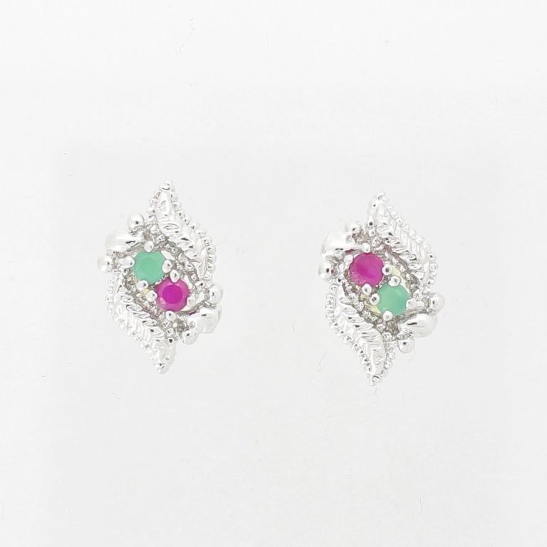 БИЖУТЕРИЯ - ОБЕЦИ - ВИНТ - МЕСИНГ И ЦИРКОН - ГЪСЕНИЦИ Е908  - НИКЕЛ-ЦИКЛАМА-ЗЕЛЕНО - 1 чифт