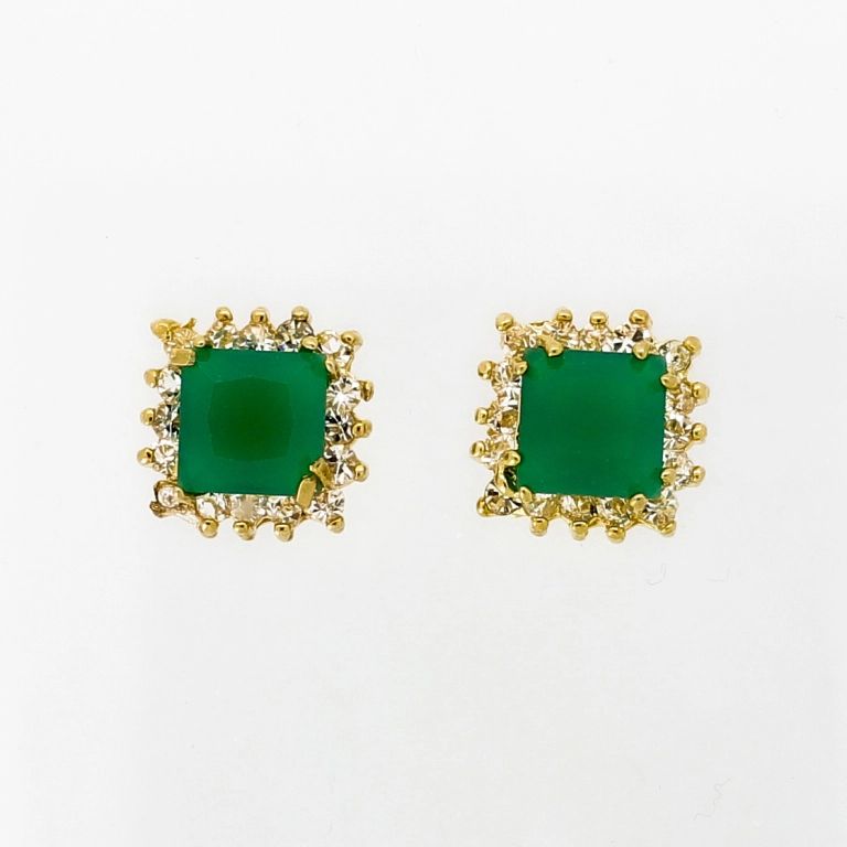 БИЖУТЕРИЯ - ОБЕЦИ - ВИНТ - МЕСИНГ И ЦИРКОН - КВАДРАТ 905  - ЗЛАТИСТО-БЯЛО-ЗЕЛЕНО - ПАКЕТ 6 чифта