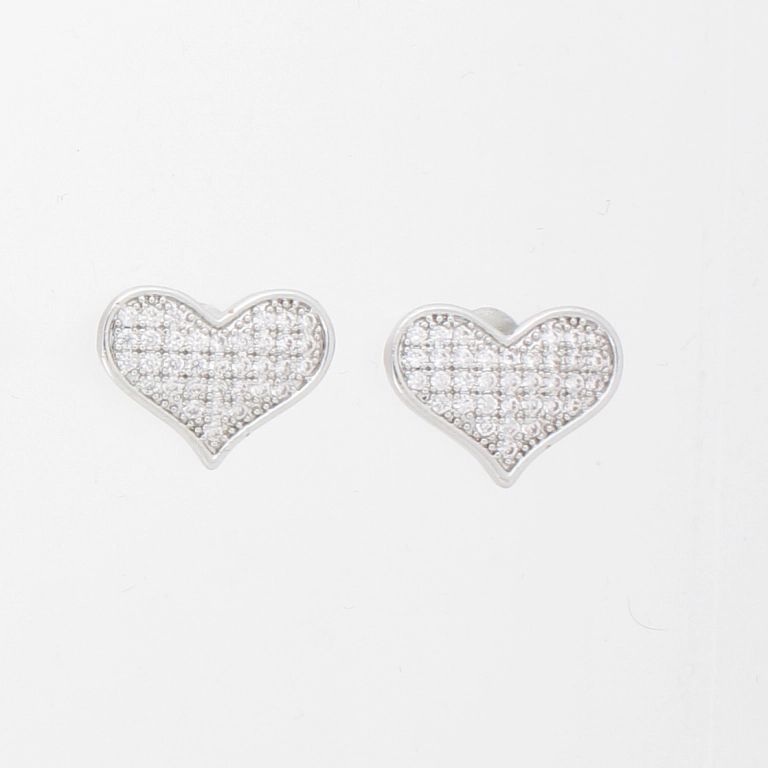 БИЖУТЕРИЯ - ОБЕЦИ - ВИНТ - МЕСИНГ И ЦИРКОН - СЪРЦЕ Е910  - НИКЕЛ И БЯЛО - ПАКЕТ 6 чифта