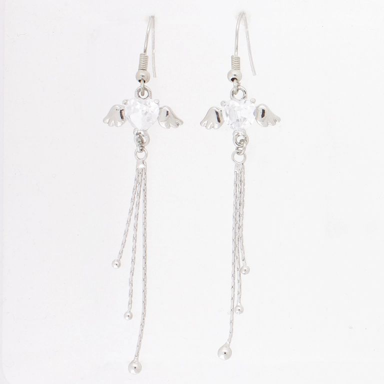 JEWELRY - EARRINGS - HOOK - BRASS AND ZIRCON - HEART Е911 - NICKEL AND WHITE - PACKAGE 6 pairs