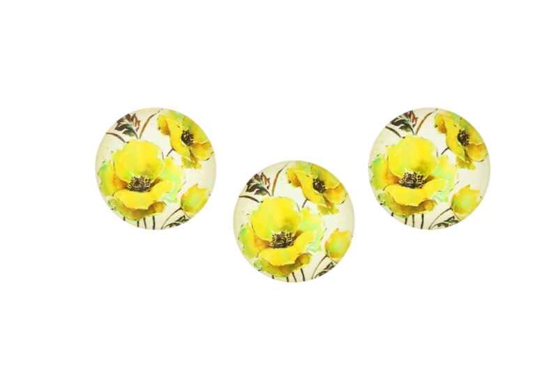 GLASS BEADS - CABOCHONS PATTERN - ROUND 22 MM - FLOWERS - POPPY YELLOW - 25 pcs.