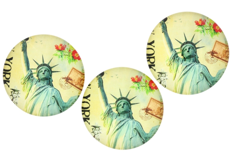 GLASS BEADS - CABOCHONS PATTERN - ROUND 35 MM - LANDMARKS - STATUE OF LIBERTY 02 - 10 pcs.