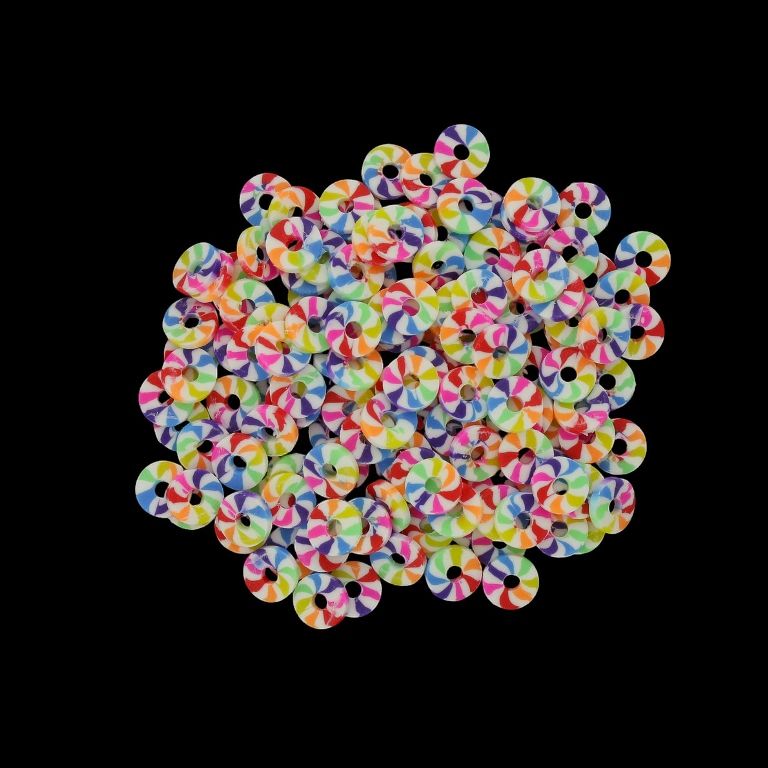 МЪНИСТА ОТ ПОЛИМЕРНА ГЛИНА ФИМО - ШАЙБА 01 - 6мм - МИКС ДЪГА 033 - ПАКЕТ 500 гр. (11 400 бр.) Отвор-2.0мм