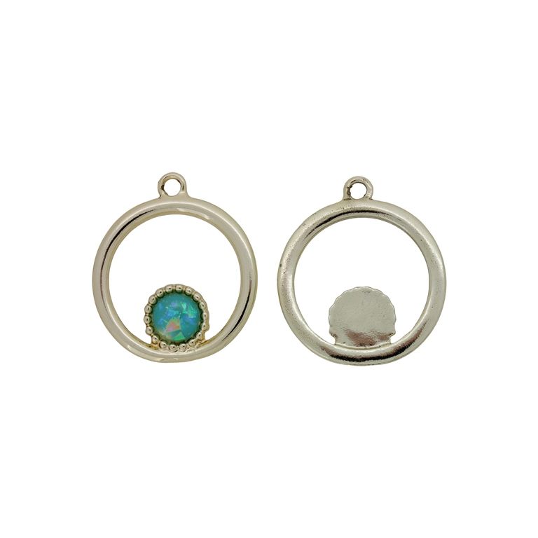METAL BEADS WITH RESIN - PENDANT - CIRCLE 37 - 28x33x4mm GOLD AND TURQUOISE - PACKAGE 20pcs. Hole-2.5mm