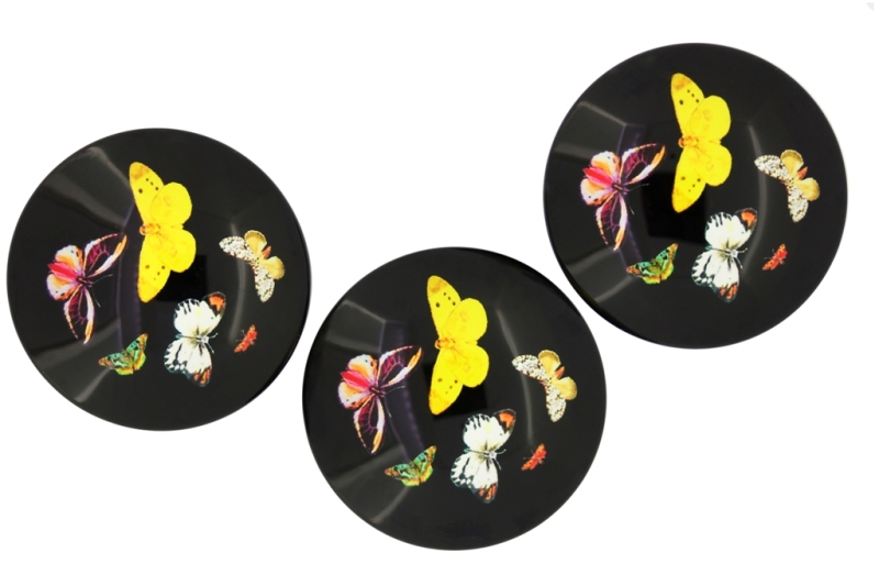 GLASS BEADS - CABOCHONS PATTERN - ROUND 35 MM - BUTTERFLIES - MIX 02 - 10 pcs.