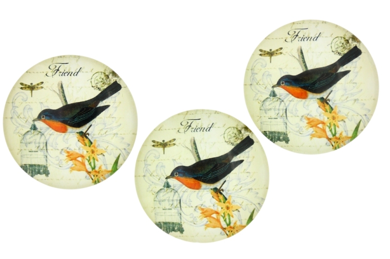 GLASS BEADS - CABOCHONS PATTERN - ROUND 35 MM - BIRD AND CAGE 01 - 10 pcs.