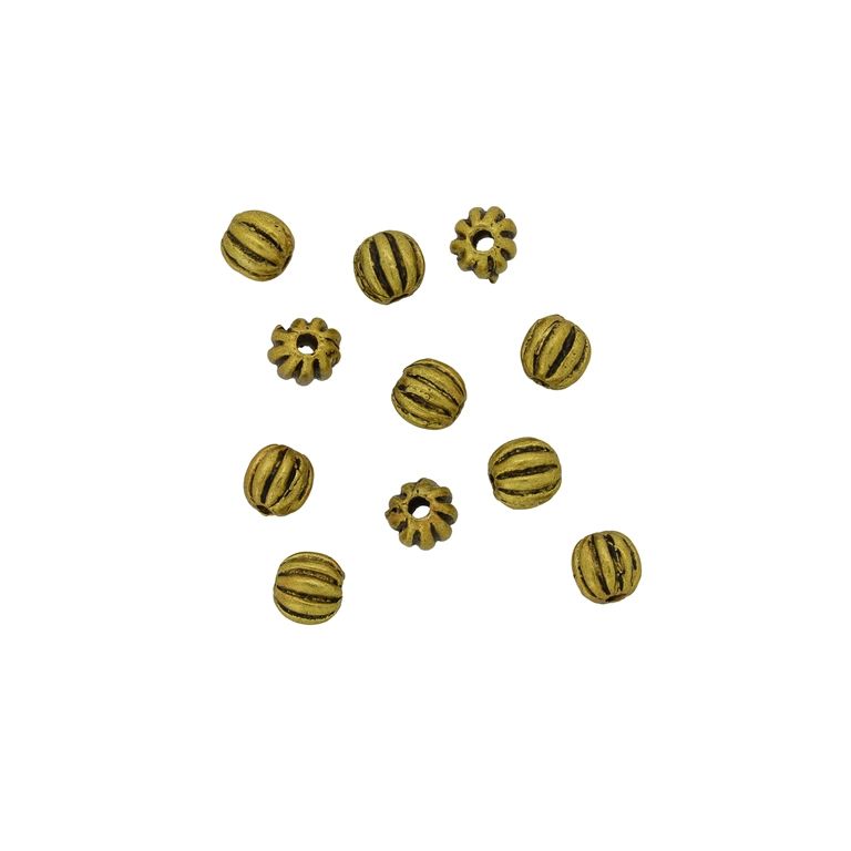 METAL BEADS - BALL RELIEF STRIPE 09 - 5mm GOLD (DARK) - 25pcs. Hole-1.2mm