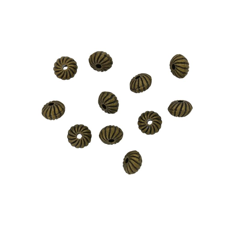 METAL BEADS - BALL RELIEF STRIPE 08 FLAT - 4x6mm ANTIQUE BRONZE - PACKAGE 200pcs. Hole-1.0mm