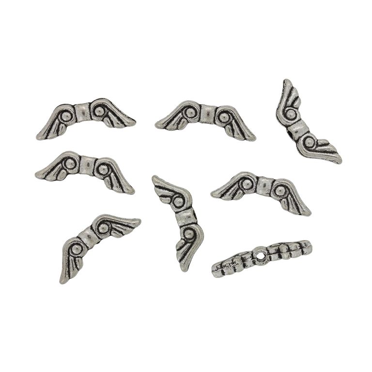 METAL BEADS - ANGEL WINGS 05 - 6x16x3mm NICKEL - PACKAGE 150pcs. Hole-1.4mm