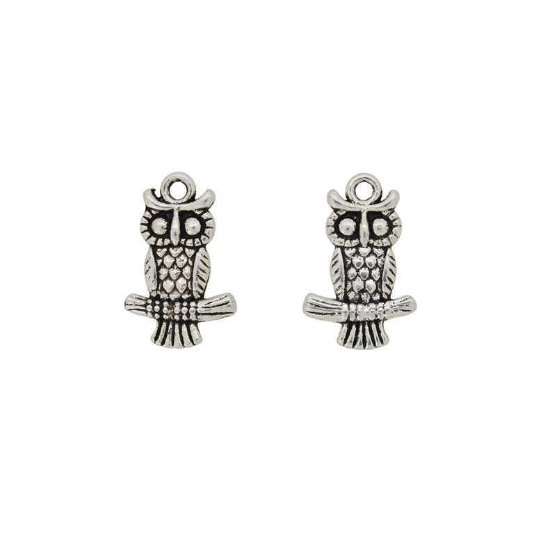 METAL BEADS - PENDANT - OWL 10 - 12x19x2.5mm NICKEL - 6pcs. Hole-1.8mm