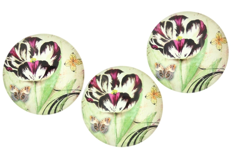 GLASS BEADS - CABOCHONS PATTERN - ROUND 35 MM - FLOWERS - TULIP - 10 pcs.