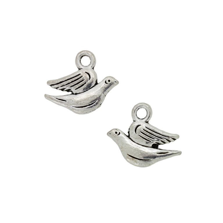 METAL BEADS - PENDANT - DOVE 03 - 19x17x3mm NICKEL - 5pcs. Hole-3.0mm