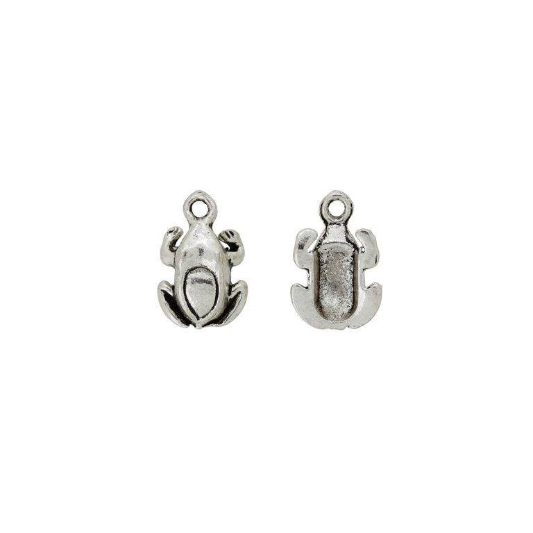 METAL BEADS - PENDANT - FROG 04 - 10x15x5mm NICKEL - 8pcs. Hole-1.4mm