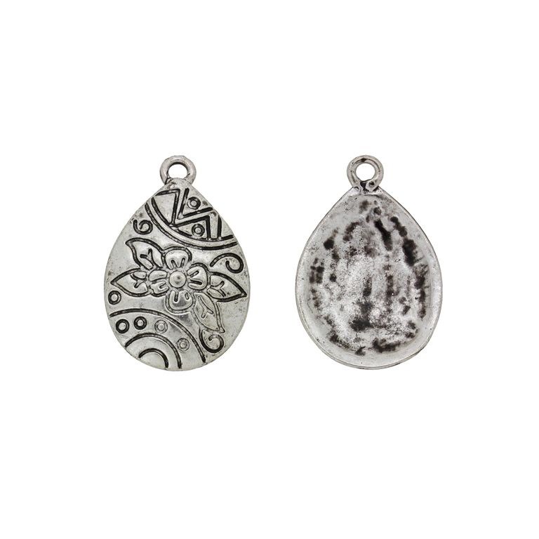 METAL BEADS - PENDANT - DROP 08 FLOWER - 16x24x2mm NICKEL - 4pcs. Hole-1.8mm