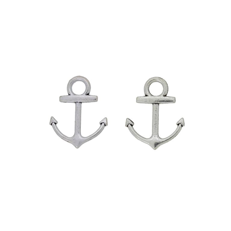 METAL BEADS - PENDANT - ANCHOR 12 - 15x19x2mm NICKEL - 12pcs. Hole-3.2mm
