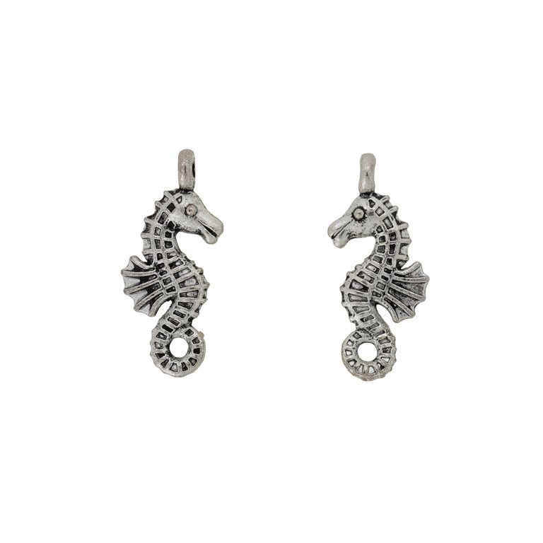 METAL BEADS - PENDANT - SEA HORSE 06 - 10x24x2mm NICKEL - 8pcs. Hole-1.8mm