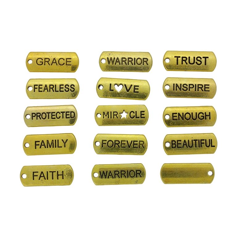 METAL BEADS - PENDANT - PLATE WITH INSCRIPTIONS MIX 01 - 8x21x2mm GOLD - 6pcs. Hole-1.6mm
