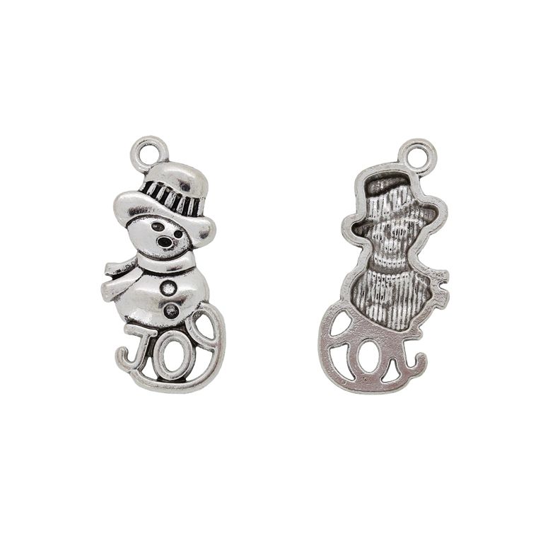 МЕТАЛНИ МЪНИСТА - ВИСУЛКА - СНЕЖЕН ЧОВЕК 01 - 13х28х2мм НИКЕЛ - 5 бр. Отвор-2.0мм