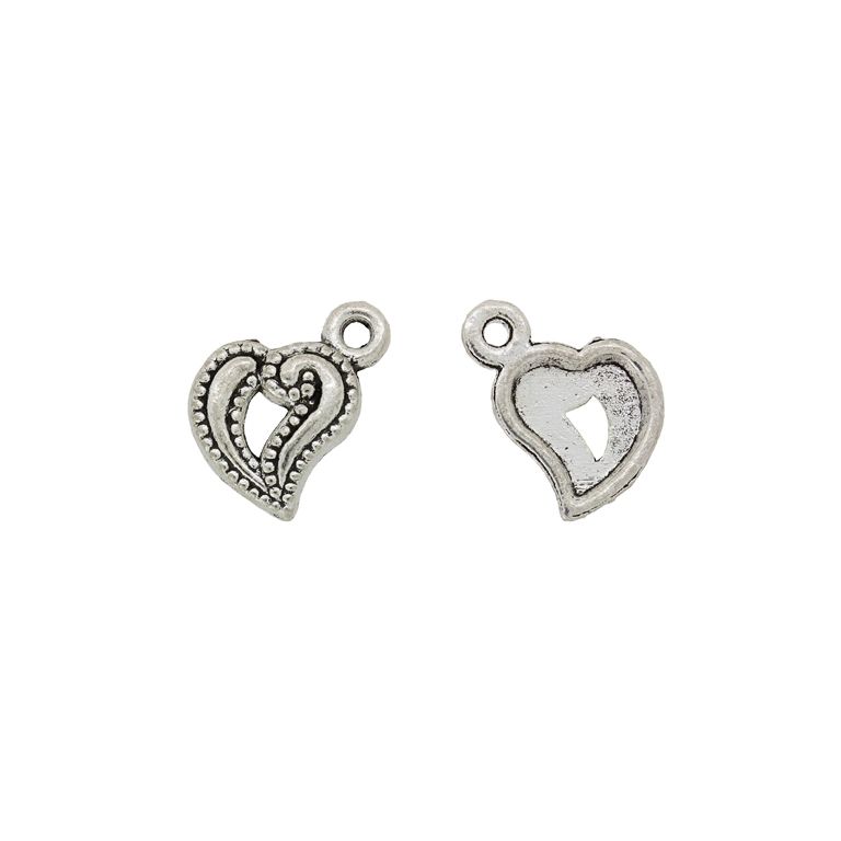 METAL BEADS - PENDANT - HEART 36 - 11x17x2mm NICKEL - PACKAGE 80pcs. Hole-1.7mm