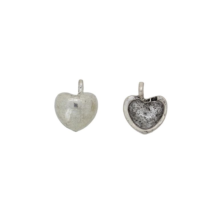 METAL BEADS - PENDANT - HEART 45 - 12x14x6mm NICKEL - PACKAGE 50pcs. Hole-2.0mm