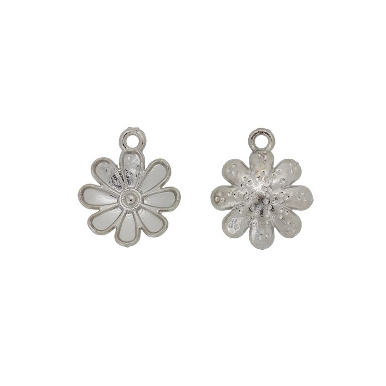 METAL BEADS - PENDANT - FLOWER 28 - 15x19x4mm NICKEL - 6pcs. Hole-1.6mm