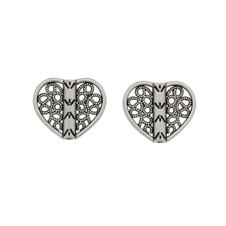 METAL BEADS - HEART 43 FILIGREE - 16x19x3mm NICKEL - PACKAGE 60pcs. Hole-1.2mm