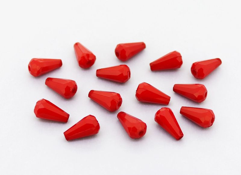 OPAQUE PLASTIC BEADS - DROP FACETED - 11x6mm RED С07 - PACKAGE 500g Hole-1.8mm (2300pcs.)