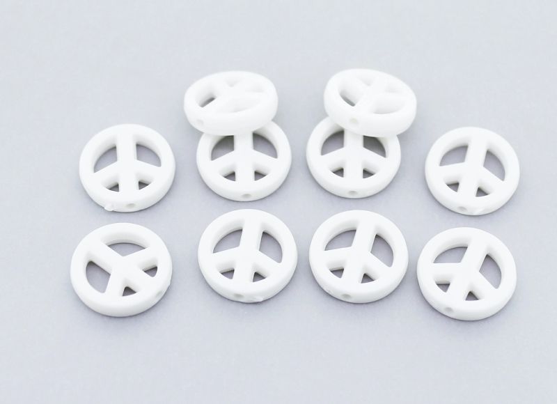 OPAQUE PLASTIC BEADS - PEACE SIGN - 14.5x3mm WHITE С01 - PACKAGE 500g Hole-1.8mm (1200pcs.)