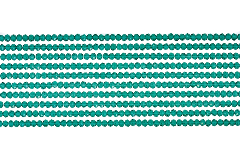 GLASS BEADS - FACETED RONDELLE CRYSTALS - 2.5x2mm - TRANSPARENT - TURQUOISE GREEN 023 - PACKAGE (10x166pcs.) Hole-0.8mm