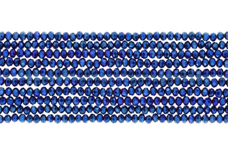 СТЪКЛЕНИ МЪНИСТА - КРИСТАЛИ - 3х2мм - МЕТАЛИК - СИНЬО 117 - НАНИЗ (126 бр.) Отвор-0.8мм
