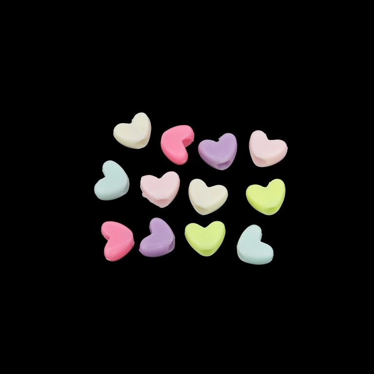 OPAQUE PLASTIC BEADS - HEART 05 - 8x10x6mm MIX PINK (LIGHT) (ELECTRICAL) - PACKAGE 500g Hole-4mm (2300pcs.)