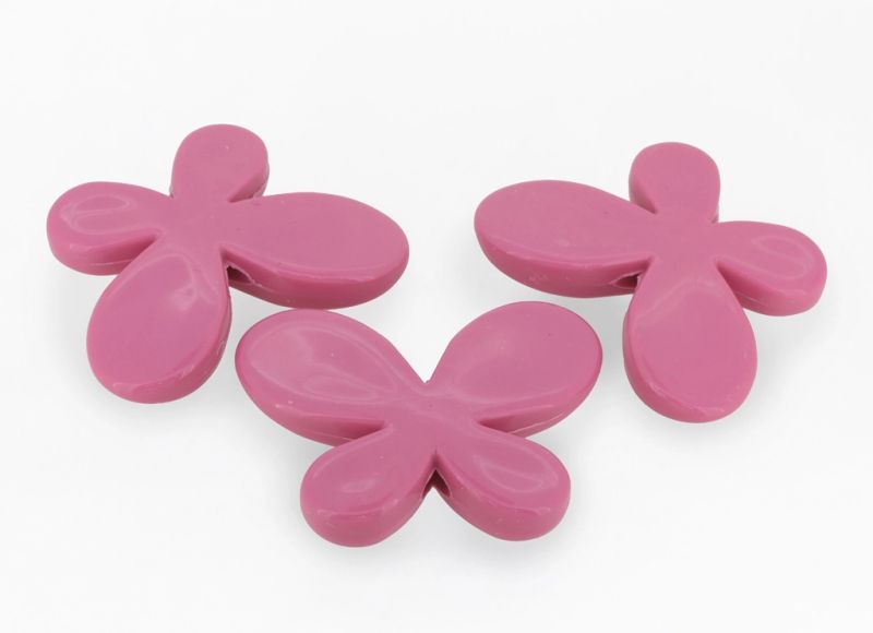 OPAQUE PLASTIC BEADS - BUTTERFLY 01 SMOOTH - 33x46x8mm PINK (DARK) ВА06 - PACKAGE 500g Hole-3.5mm (69pcs.)